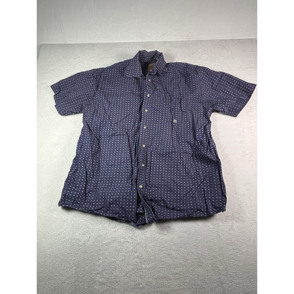 Roper Western Shirt Men’s XL Blue White Geometric Print Short Sleeve Cotton